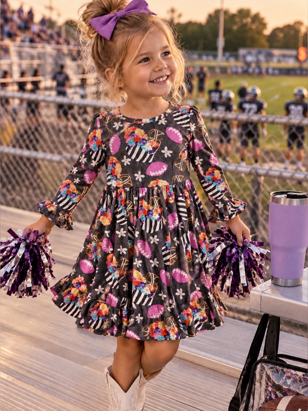 POSH PEANUT 📣 Posh Touchdown 3T/4T twirl NWT! Football dress long sleeve ruffle